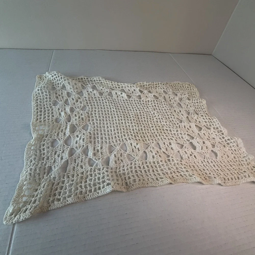 Vintage Victorian White Ivory Cottagecore Crochet Doily Rectangle Decor 4 PC Set